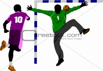 Handball players silhouette. Vector colored illustration
