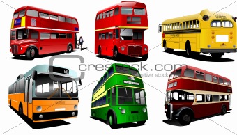 Six city buses. Coach. School bus. EPS10 Vector illustration for