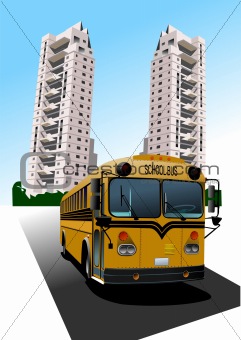 Dormitory and school bus. Vector illustration