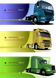 Three zipper banners with trucks. Vector illustration