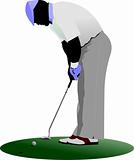 Golfer hitting ball with iron club. Vector illustration;