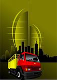 Abstract urban modern composition with red-yellow truck image. V