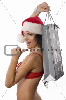 sexy santa claus showing bag
