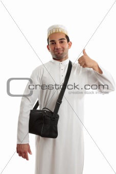 Ethnic man thumbs up approval