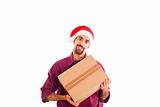 Young Man with Christmas Hat Holding a Box