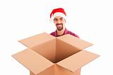Young Man with Christmas Hat and Empty Box