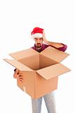Young Man with Christmas Hat and Empty Box