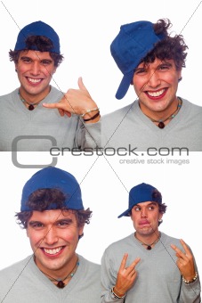 Youg Man Collection of Expressions on White Background