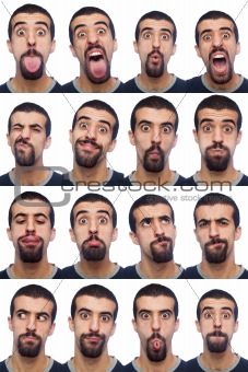 Youg Man Collection of Expressions on White Background