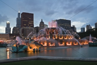 Chicago panorama with Buckingham Fountain