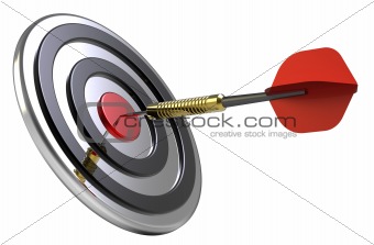 Red target and dart close-up isolated on white background