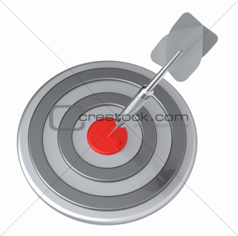 Red target and dart close-up isolated on white background.