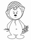 Teddy-bear in a helmet with a bouquet, contours