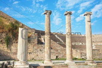 Ruins of columns in Asklepion in ancient city of Bergama