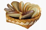 Braided birch-bark bread box with white and brown bread