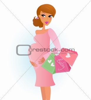 Mother shopping - pregnant woman with shopping bags isolated on white