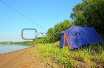 tent on river beach