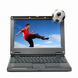 laptop with boy playing football