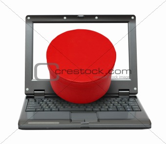 laptop with red box gift