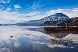 Winter mountain reflection in lake