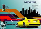 Abstract hi-tech background with yellow car image. Vector illust