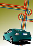 Business cover for brochure with junction and blue car image. Ve