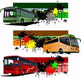 Three grunge Banners with city bus. Vector illustration