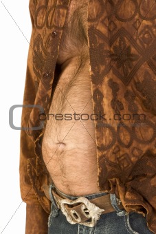 Hairy beer belly of middle aged Caucasian man