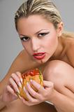 woman eating a hamburger