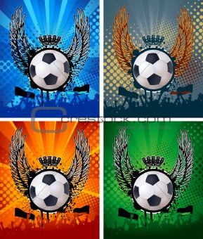 Football background with the balls, wings