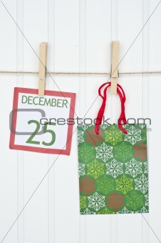 Gift Sack and Christmas Calendar Page on a Clothesline