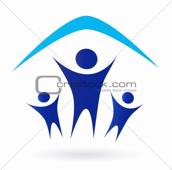 Family and house roof icon isolated on white - blue