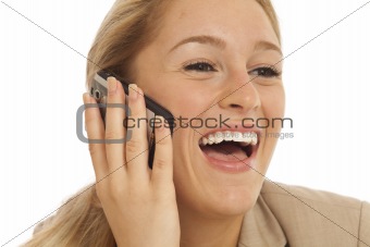 Close up portrait of young business girl using cell phone