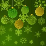 Hanging Christmas Ornaments with Snowflakes Background