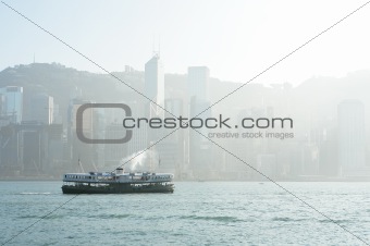 Hong Kong harbour with mist