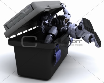 robot searching a toolbox