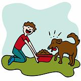 Man Feeding Dog Food