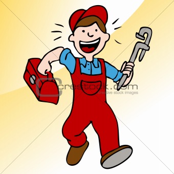 Running Plumber With Wrench and Toolbox