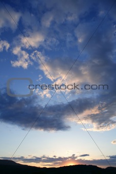 Dramatic red blue sky on sunset evening