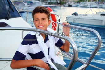 teenager boy sea marina summer vacation in boat