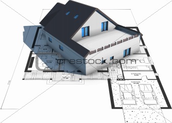 Architecture Model House On Top Of Blueprints