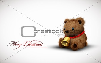 Teddy Bear wearing a Golden Bell as Necklace wishes you a Merry C