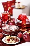 Christmas cookies with marchpane cake and  wine punch