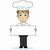 cute boy chef holding a blank sign
