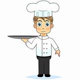 cute cartoon boy chef holding a tray