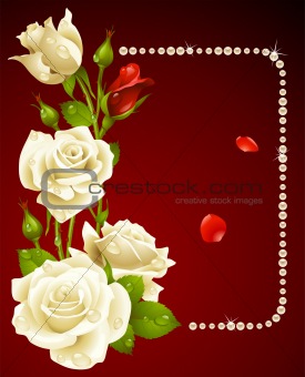 Vector white rose and pearls frame. Design element.