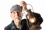 Railroad man holding lantern