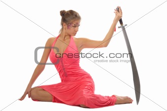 Beautiful young woman with sword