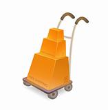 hand truck with stack of carton boxes