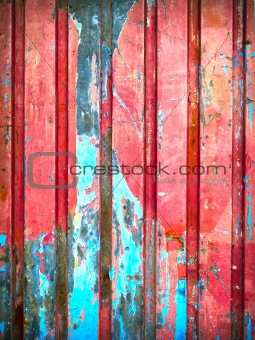 red Color paint on metal wall